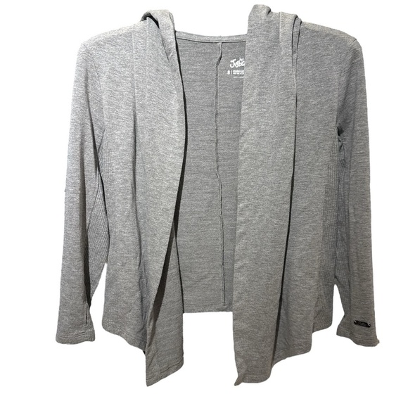 3/$20 Justice Girls Gray Open-Front Hooded Cardigan with Thumbholes - Size 8 - Picture 1 of 5